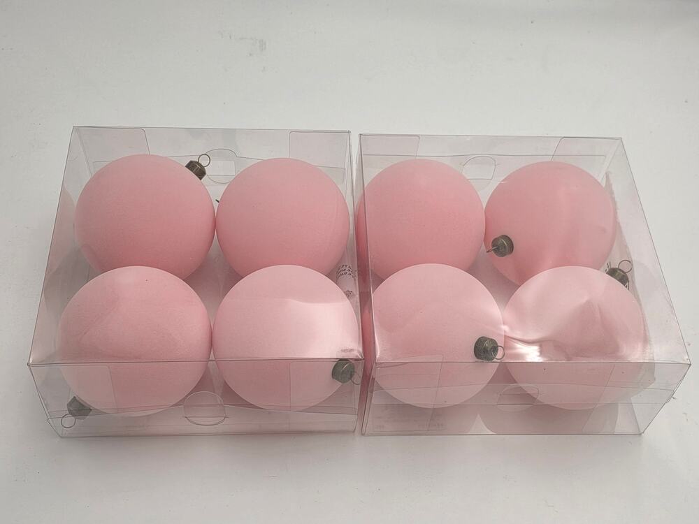Ashland Pink Flocked Shatterproof Christmas Ball Ornaments 3.8" Set of 8